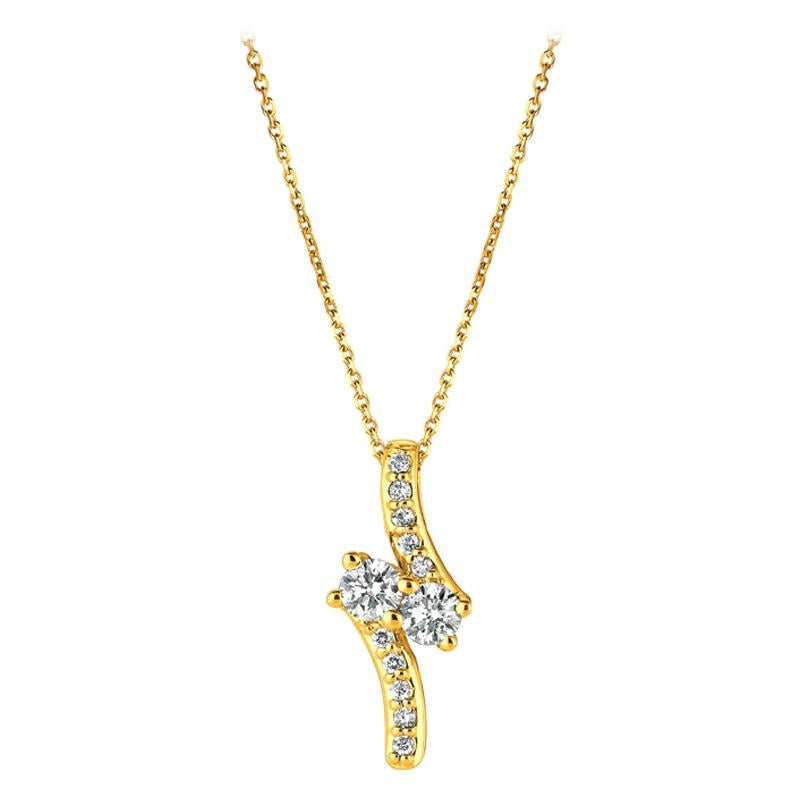 Collier de style à deux pierres en or jaune 14 carats avec diamants naturels de 0,75 carat G SI