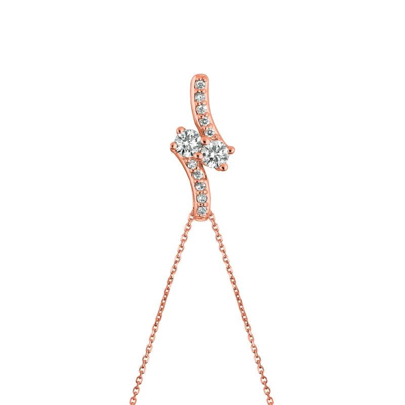 0,75 Karat natürlicher Diamant Zwei-Stein-Stil Halskette 14 Karat Roségold G SI (Zeitgenössisch) im Angebot