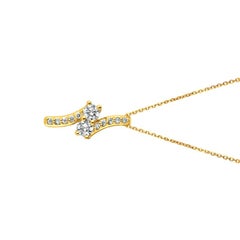 0.75 Carat Natural Diamond Two-Stone Style Necklace 14 Karat Yellow Gold G SI
