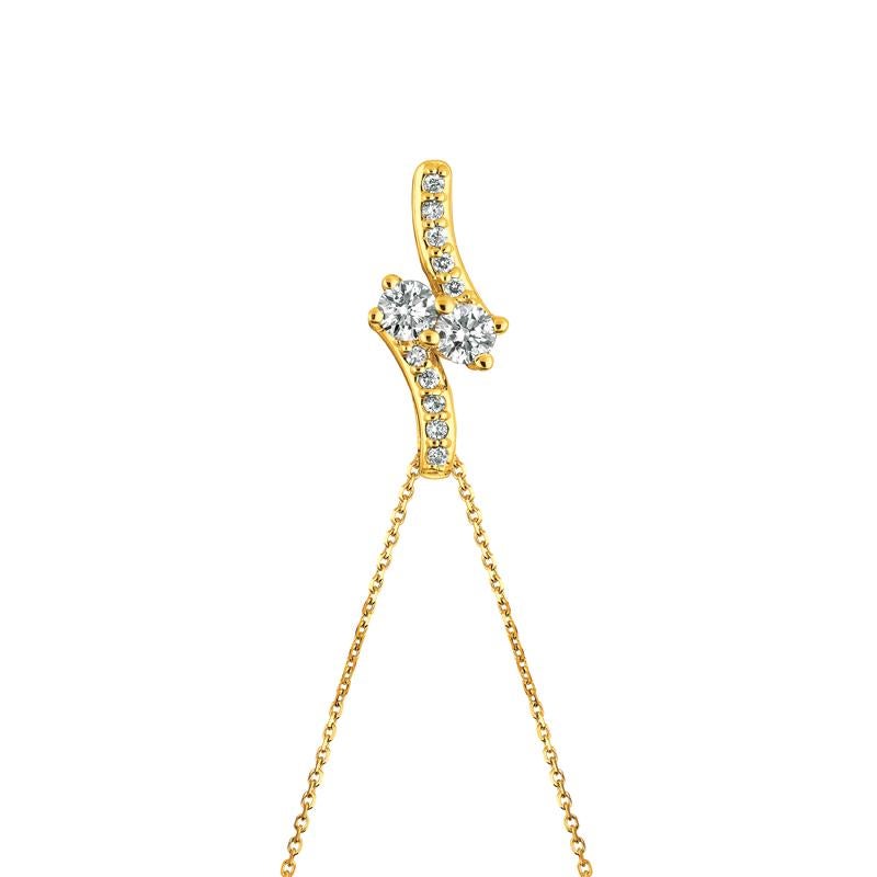 0,75 Karat natürlicher Diamant Zwei-Stein-Stil Halskette 14 Karat Gelbgold G SI (Zeitgenössisch) im Angebot