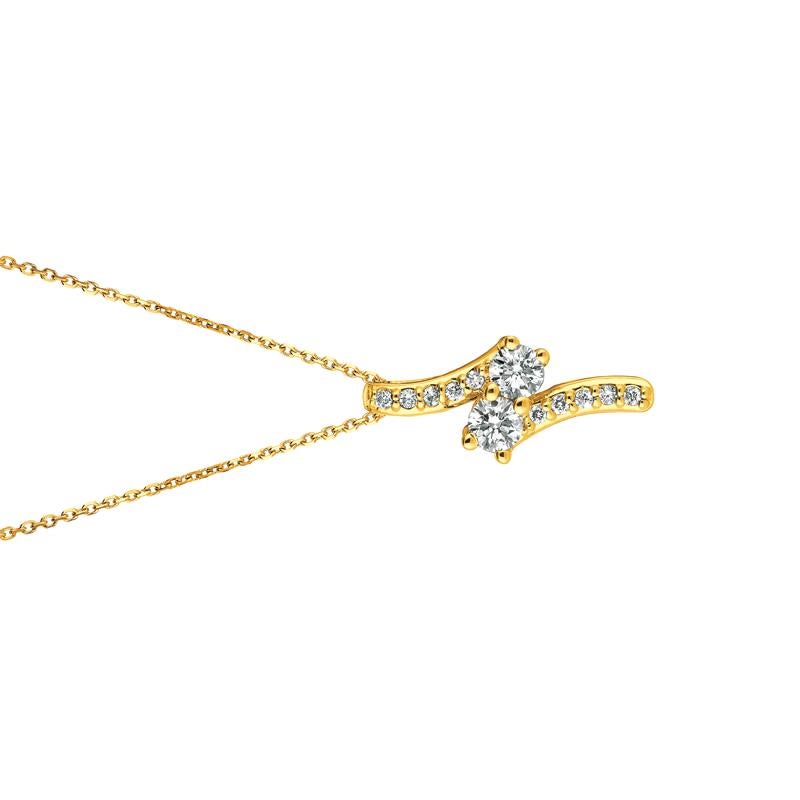 0,75 Karat natürlicher Diamant Zwei-Stein-Stil Halskette 14 Karat Gelbgold G SI (Rundschliff) im Angebot