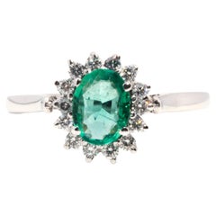0.75 Carat Natural Emerald and Diamond Vintage Cluster Ring 18 Carat White Gold