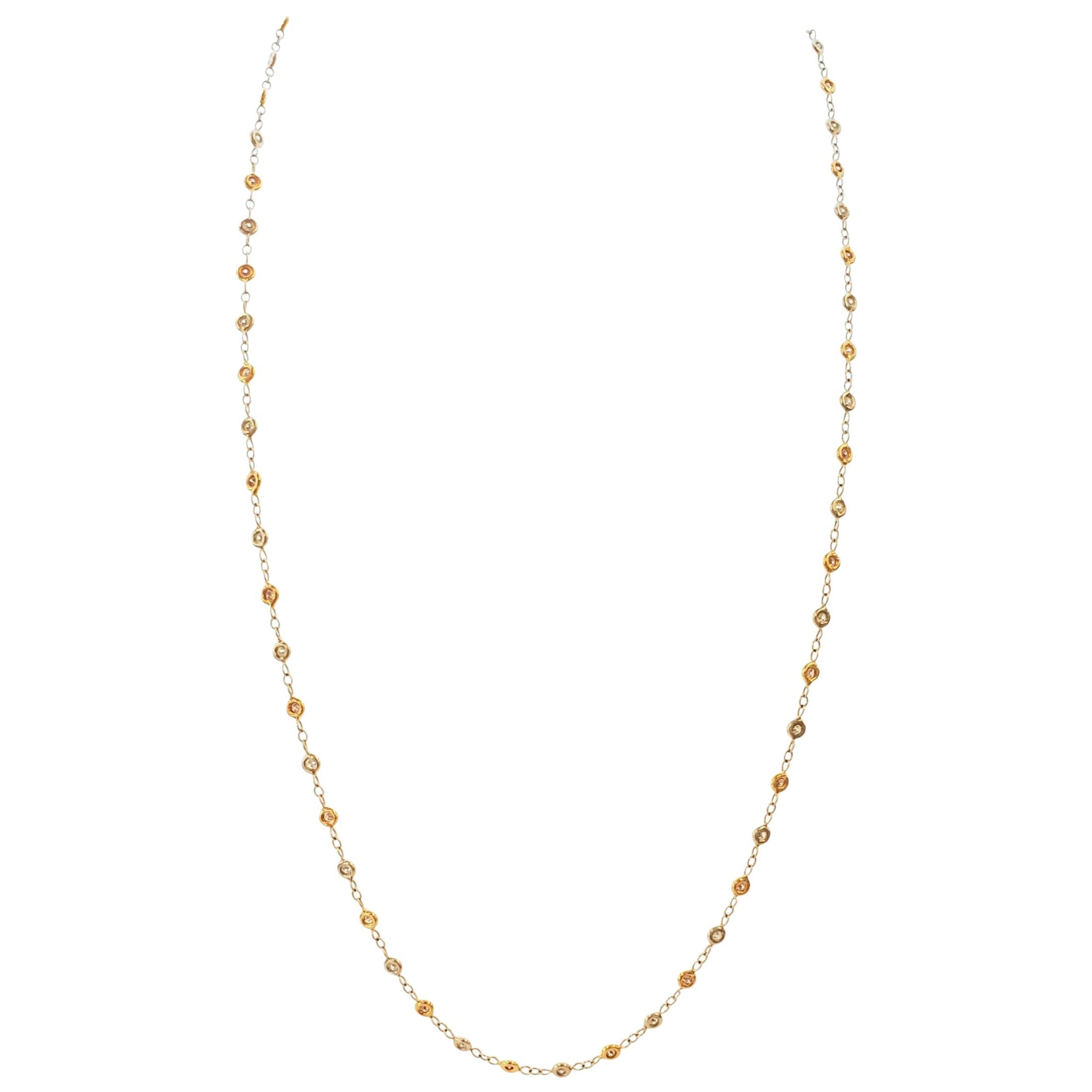 0.75 Carat Natural Pink and White Diamond Necklace in Platinum and 18k Rose Gold For Sale