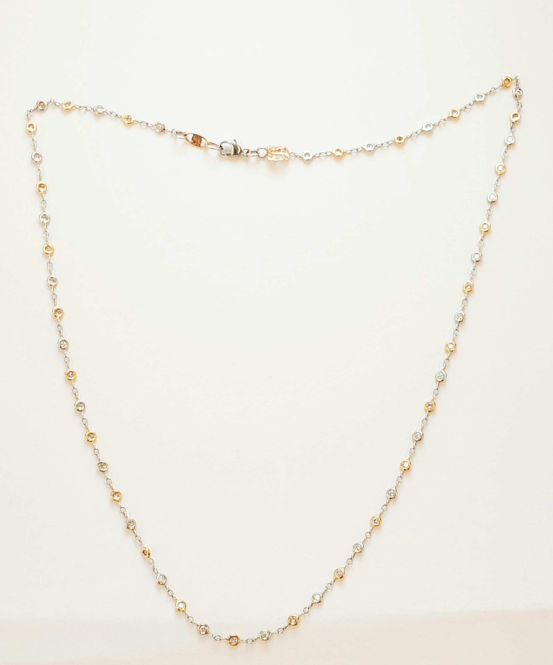 Round Cut 0.75 Carat Natural Pink and White Diamond Necklace in Platinum and 18k Rose Gold For Sale