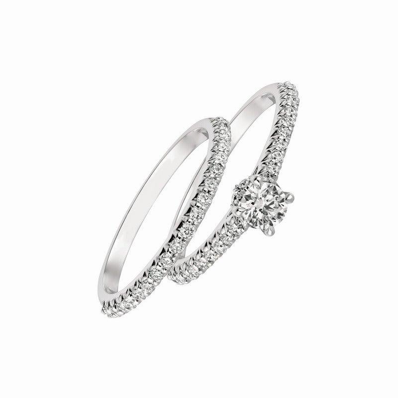 For Sale:  0.75 Carat Natural Round Cut Diamond Ring Set G SI 14 Karat White Gold 2
