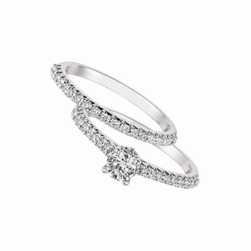 For Sale:  0.75 Carat Natural Round Cut Diamond Ring Set G SI 14 Karat White Gold 3