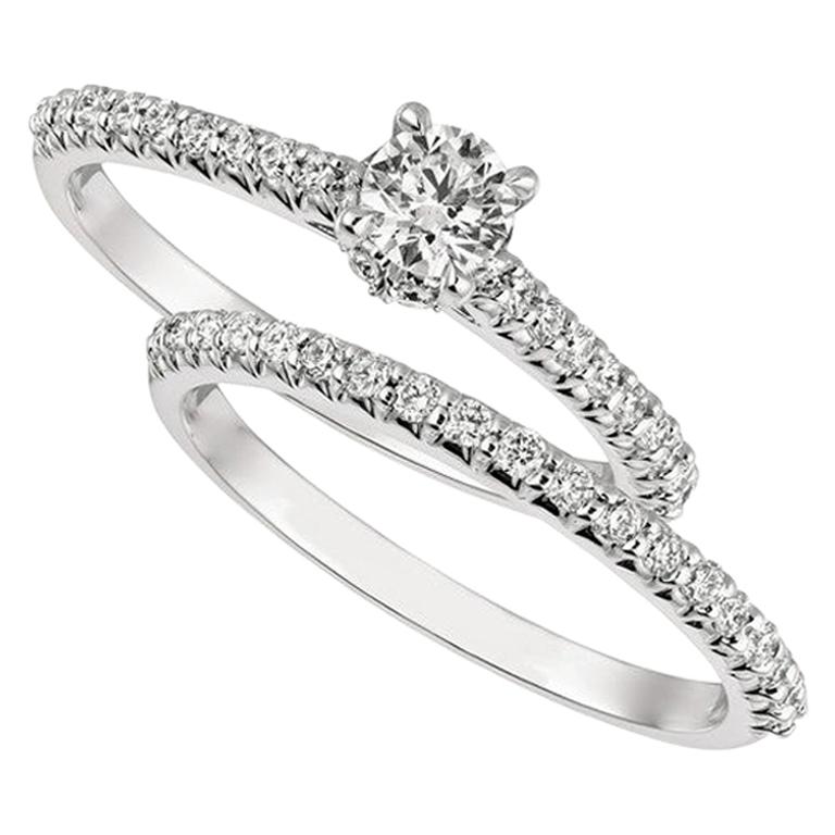 0.75 Carat Natural Round Cut Diamond Ring Set G SI 14 Karat White Gold For Sale