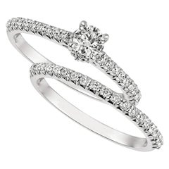 0.75 Carat Natural Round Cut Diamond Ring Set G SI 14 Karat White Gold