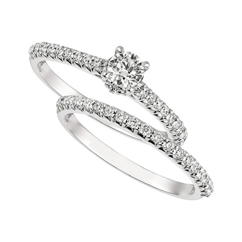 For Sale:  0.75 Carat Natural Round Cut Diamond Ring Set G SI 14 Karat White Gold