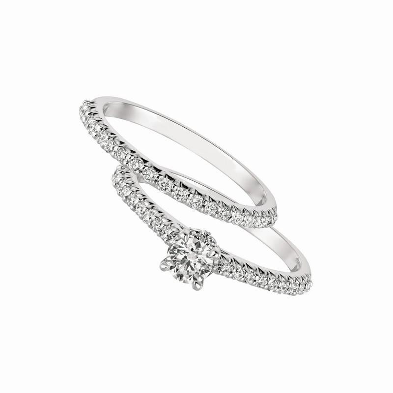 Contemporary 0.75 Carat Natural Round Cut Diamond Ring Set G SI 14 Karat White Gold For Sale
