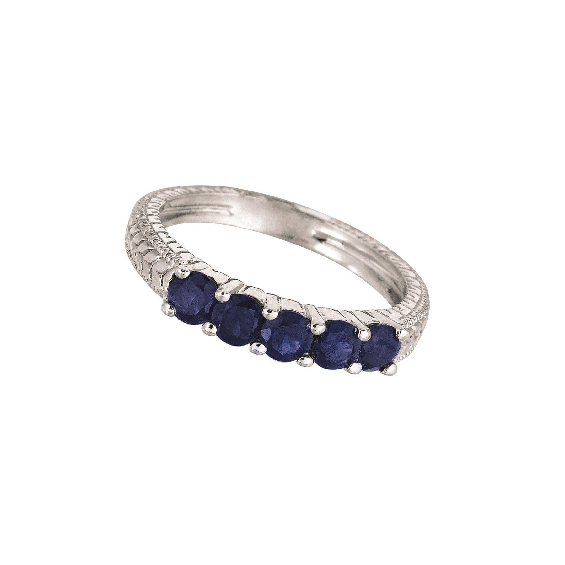 For Sale:  0.75 Carat Natural Sapphire 5-Stone Ring Band 14 Karat White Gold 2