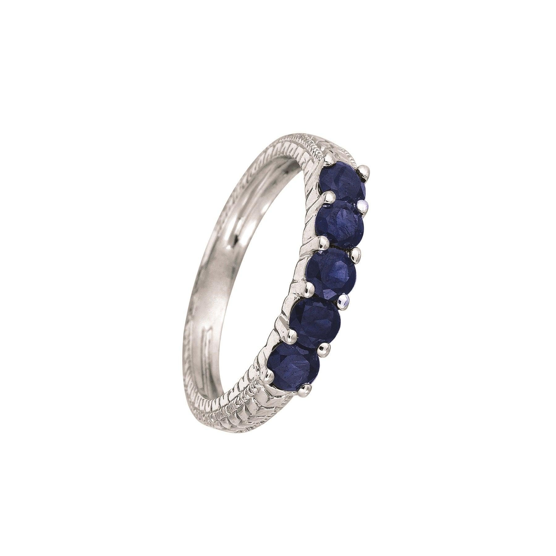 For Sale:  0.75 Carat Natural Sapphire 5-Stone Ring Band 14 Karat White Gold 3