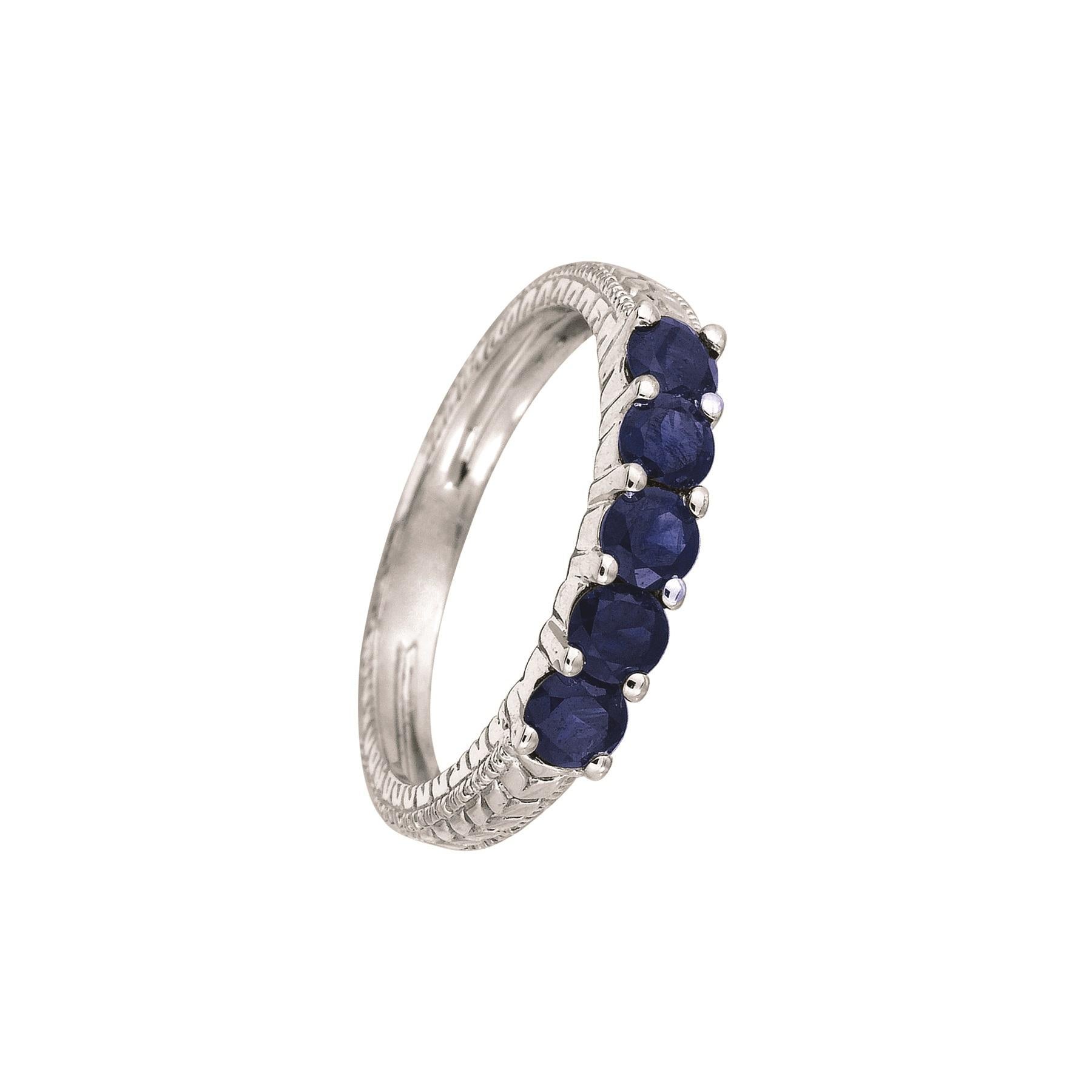 Contemporary 0.75 Carat Natural Sapphire 5-Stone Ring Band 14 Karat White Gold For Sale
