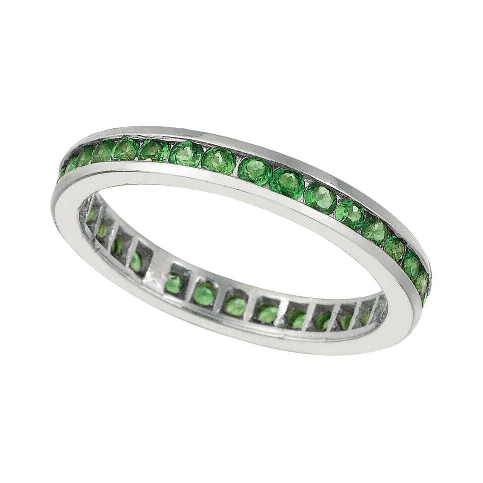 0.75 Carat Natural Tsavorite Eternity Round Cut Ring Band 14k White Gold