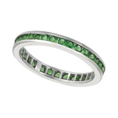 0.75 Carat Natural Tsavorite Eternity Round Cut Ring Band 14k White Gold