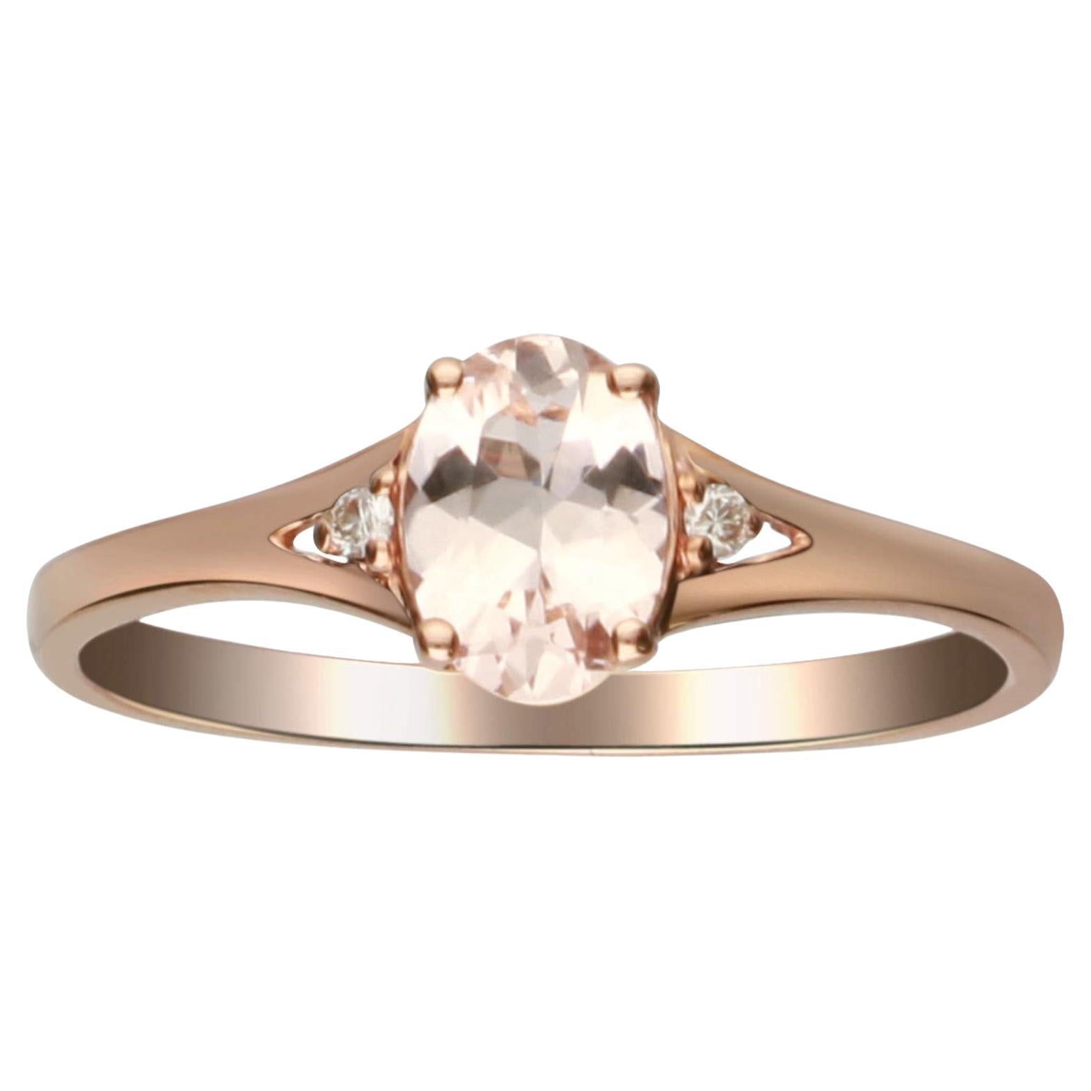 0.75 Carat Oval Cut Morganite with Diamond Accents 10K Rose Gold Ring