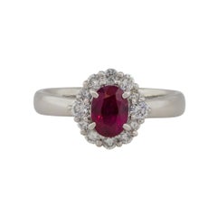 0.75 Carat Oval Cut Ruby Diamond Cocktail Ring Platinum in Stock