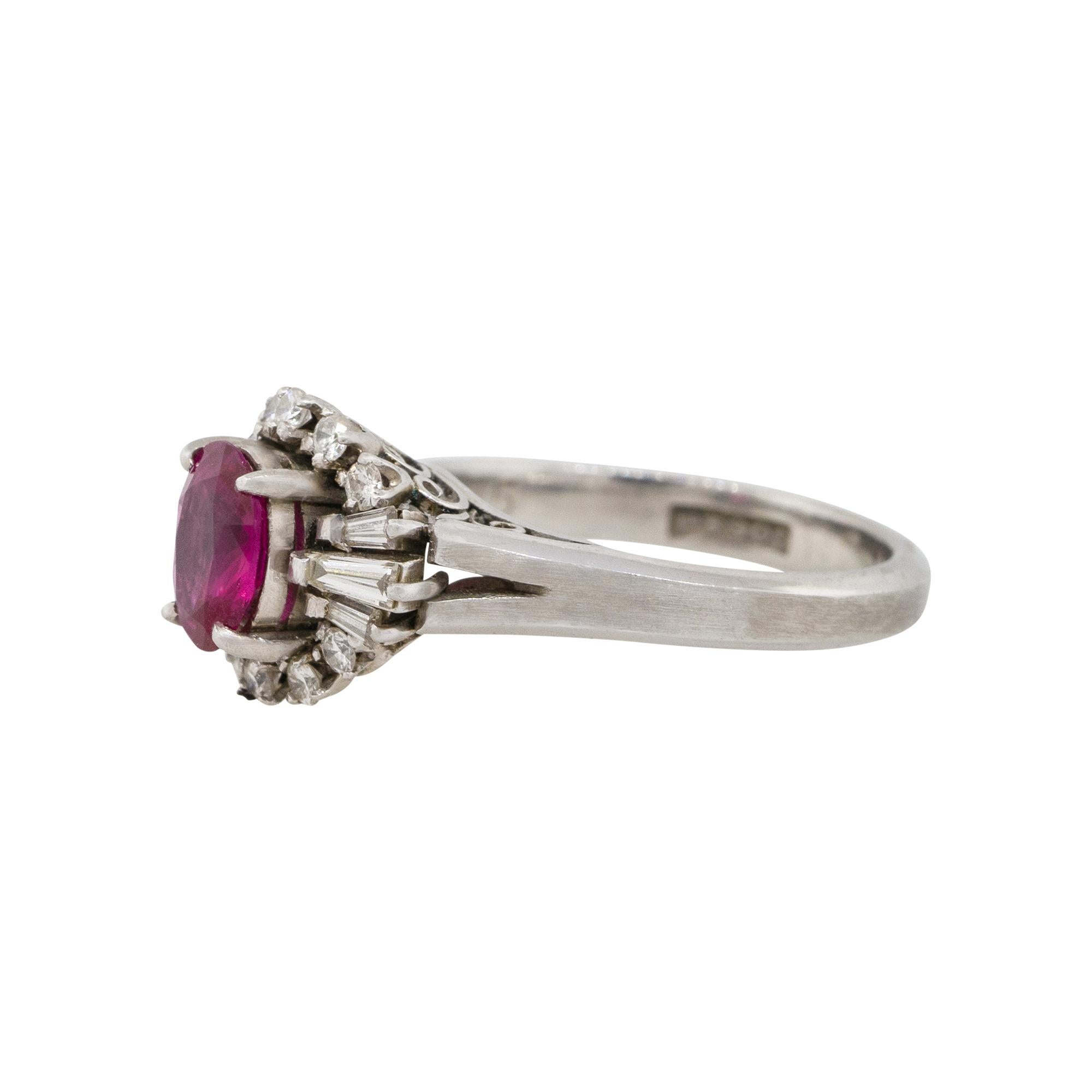 0.75 Carat Oval Cut Ruby Diamond Cocktail Ring Platinum in Stock In New Condition For Sale In Boca Raton, FL