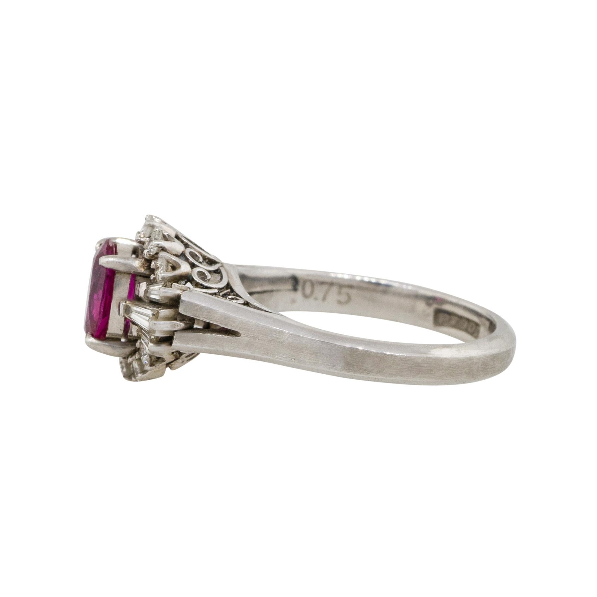 Women's 0.75 Carat Oval Cut Ruby Diamond Cocktail Ring Platinum in Stock For Sale