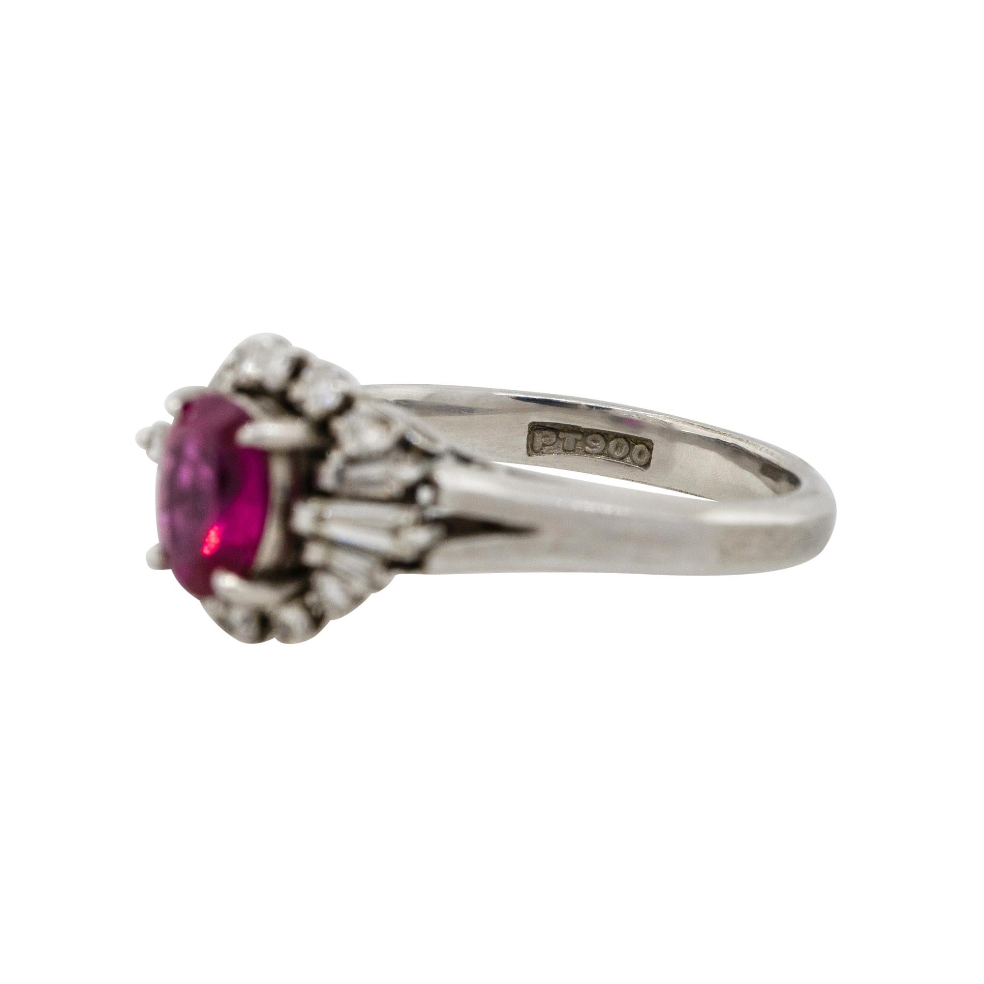0.75 Carat Oval Cut Ruby Diamond Cocktail Ring Platinum in Stock For Sale 1