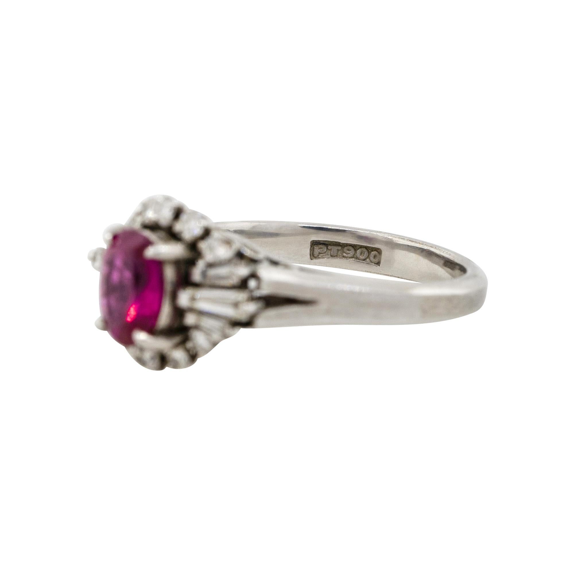 0.75 Carat Oval Cut Ruby Diamond Cocktail Ring Platinum in Stock For Sale 2