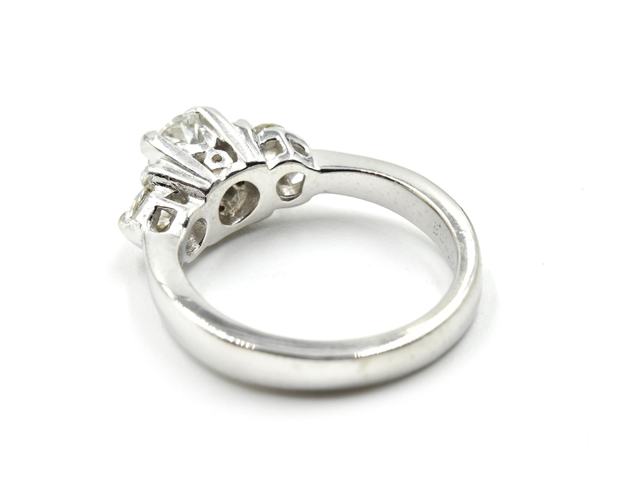Round Cut 0.75 Carat Oval Diamond Three-Stone Platinum Engagement Ring