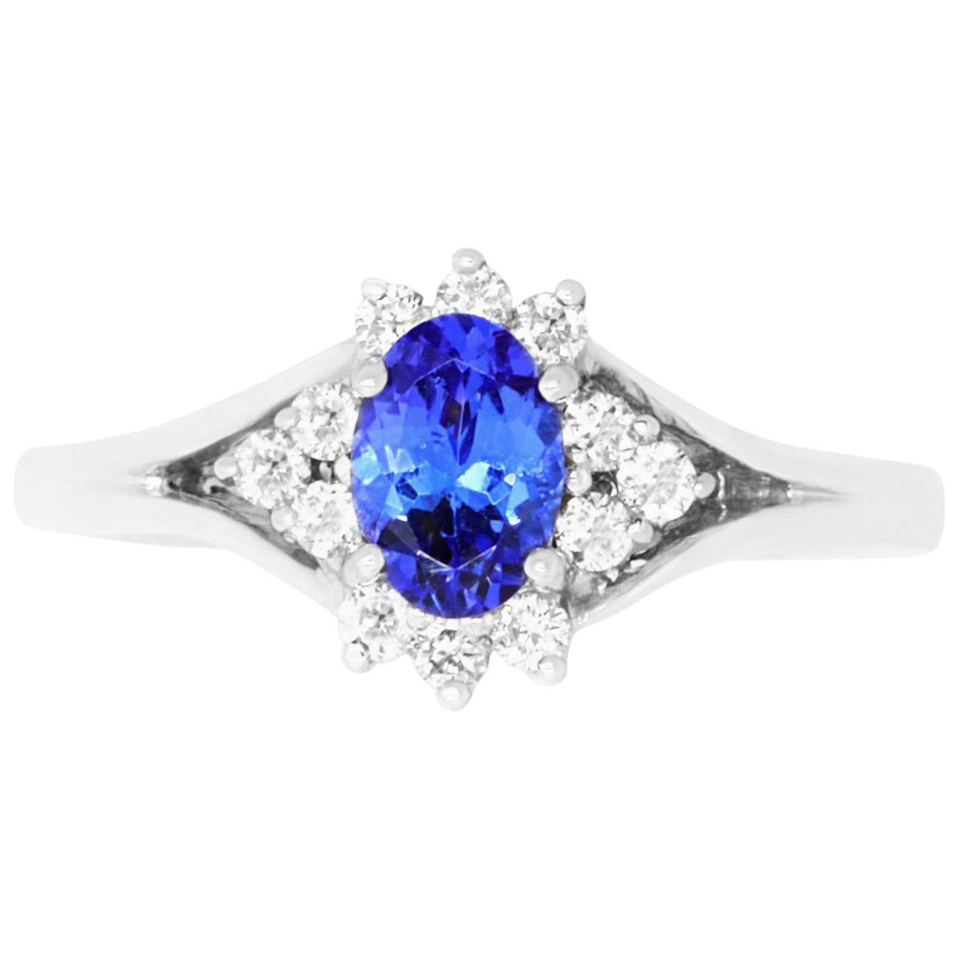 Tanzanite and Diamond Halo Ring