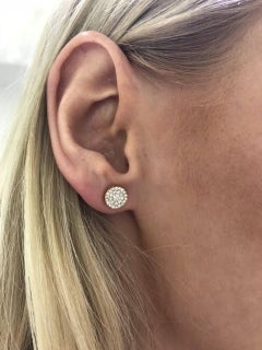 0.75 Carat Pave Cluster Round White Diamond 18 Karat Yellow Gold Stud Earrings