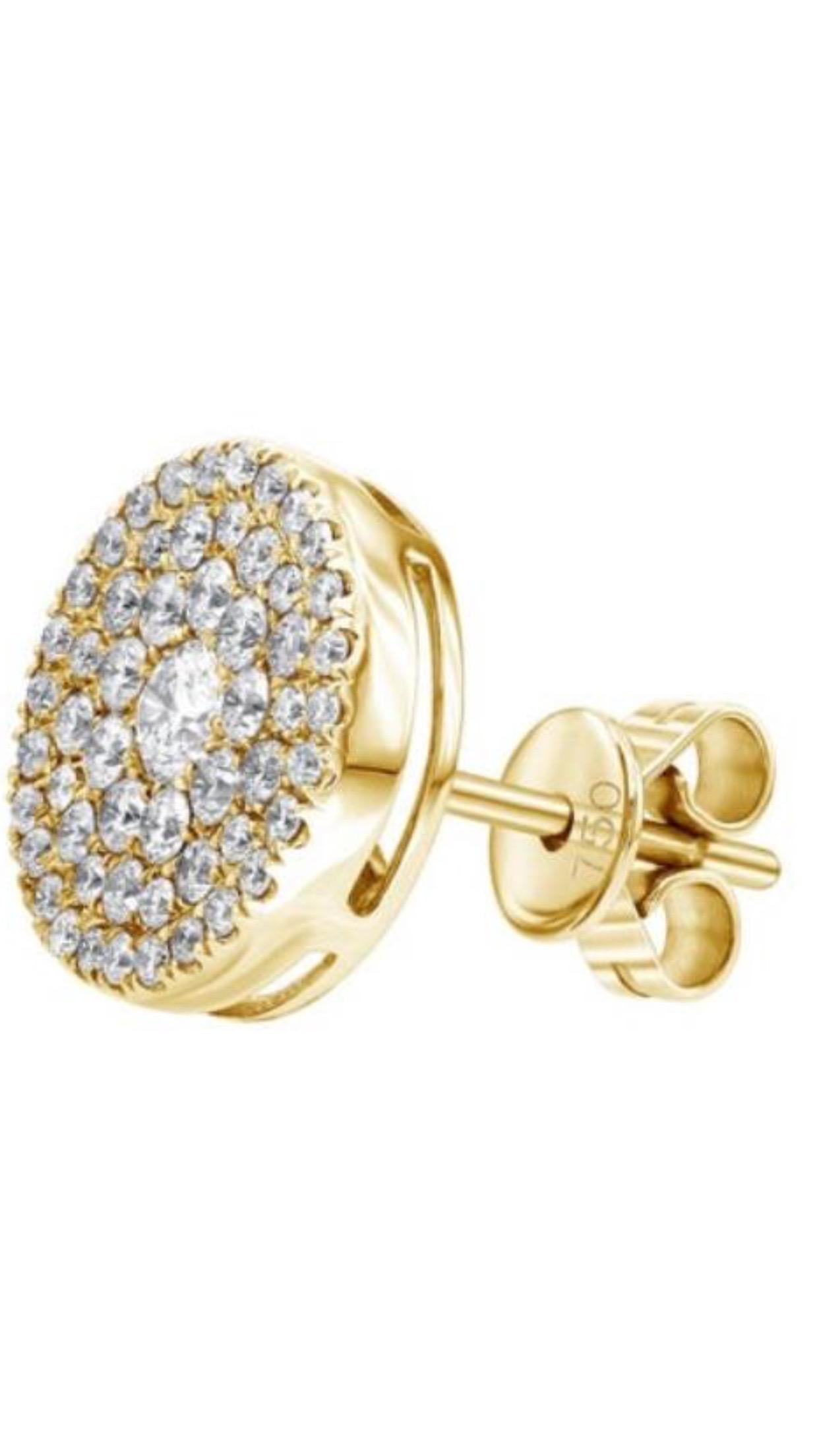 earrings with round white diamonds in 18 kt yellow gold