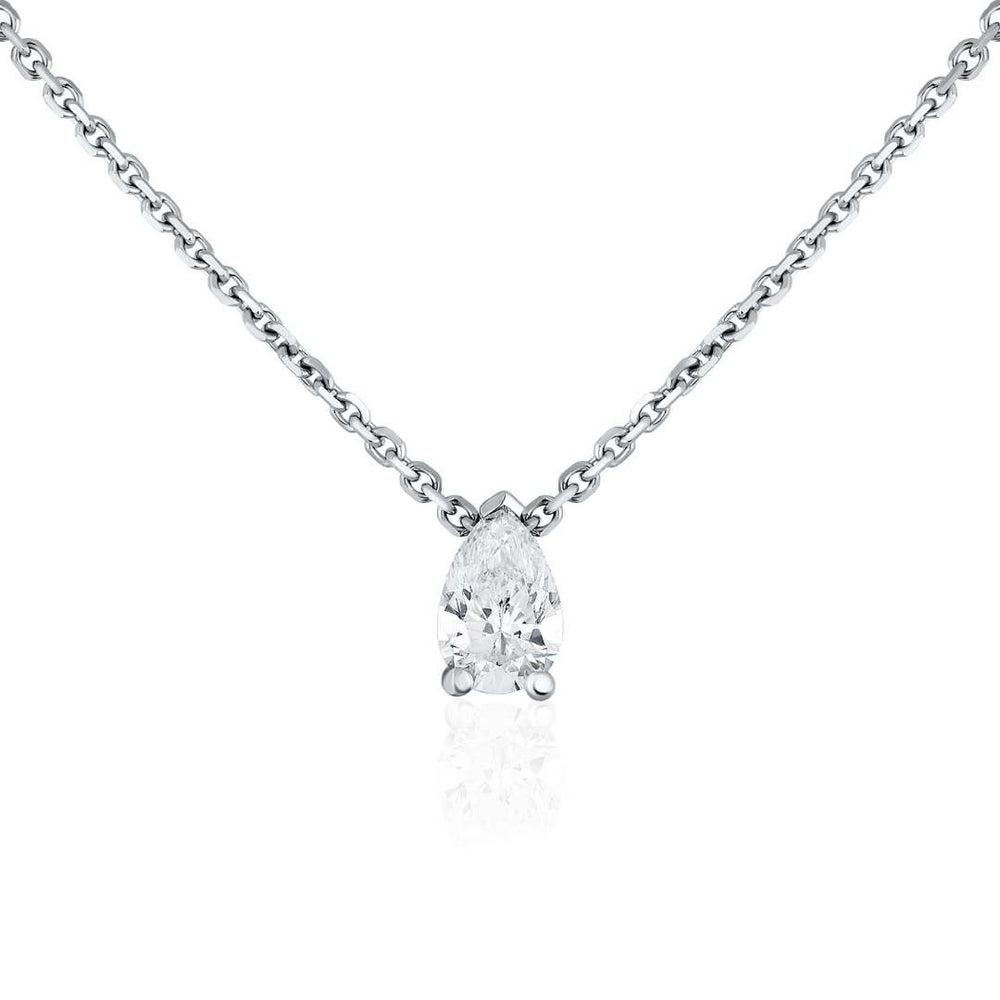 Contemporary 0.75 Carat Pear-Cut Diamond Studs and Necklace Jewelry Set in 14K White Gold For Sale