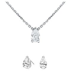 0.75 Carat Pear-Cut Diamond Studs and Necklace Jewelry Set in 14K White Gold
