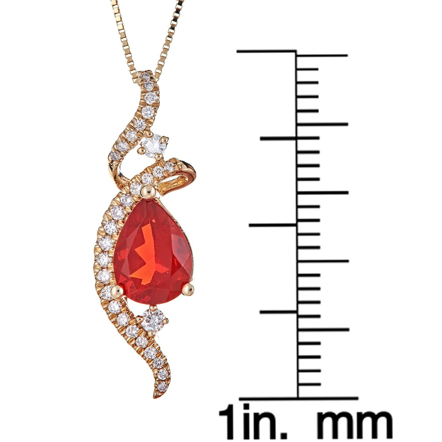 Decorate yourself in elegance with this Pendant is crafted from 14-karat Yellow Gold by Gin & Grace Pendant. This Pendant is made up of 8x6 mm Pear-Cut Prong setting Fire Opal (1 Pcs) 0.75 Carat and Round-Cut Prong setting White Diamond (29 Pcs)