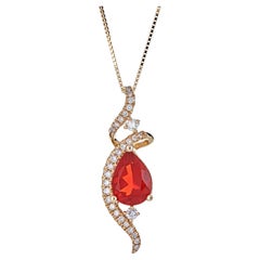 0,75 Karat Birnenschliff Feueropal Diamant-Akzente 14K Gelbgold-Anhänger