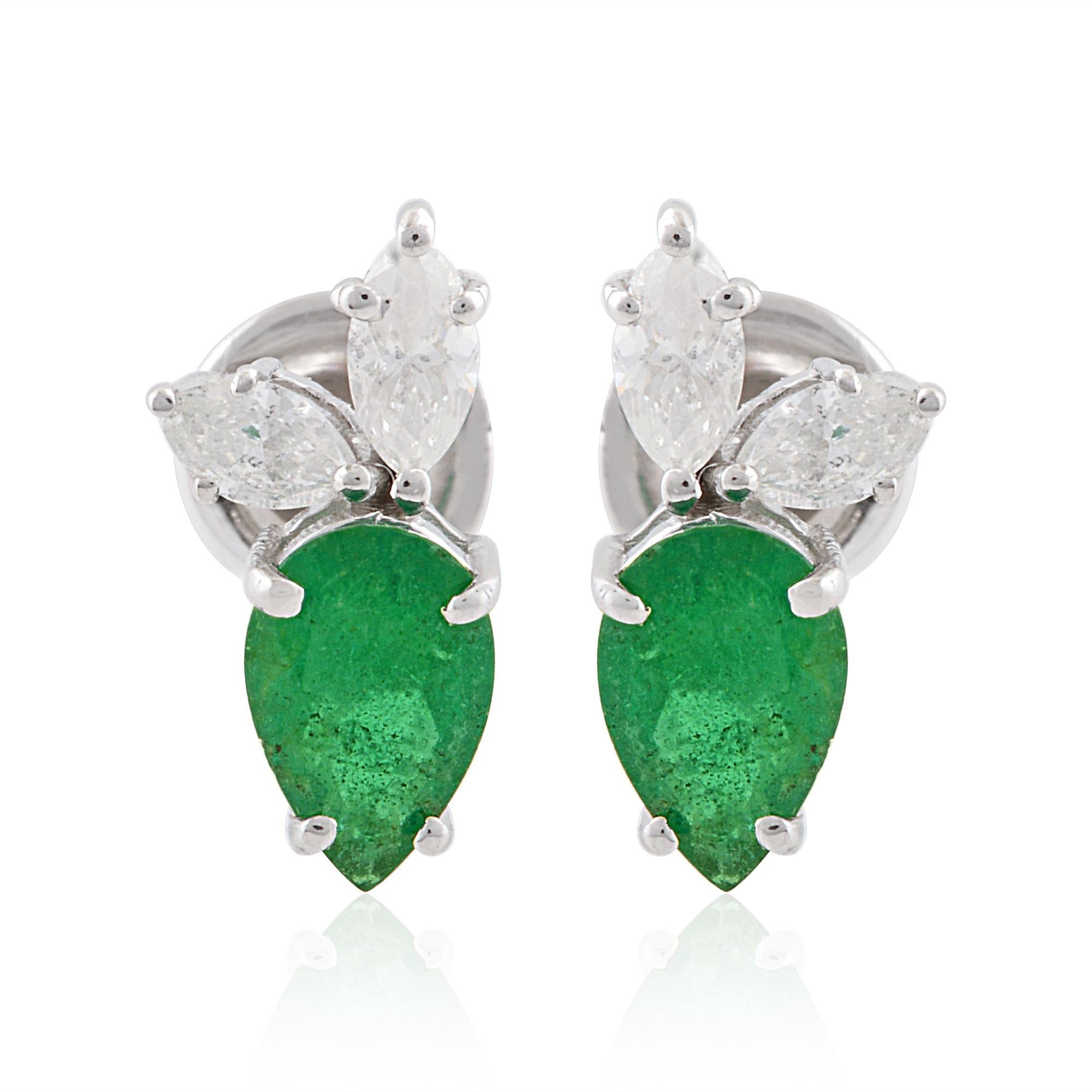 Item Code :- STE-1057
Gross Wet :- 1.67 gm
10k Solid White Gold Wet :- 1.47 gm
Natural Diamond Wet :- 0.27 ct  ( AVERAGE DIAMOND CLARITY SI1-SI2 & COLOR H-I )
Zambian Emerald Wet :- 0.75 ct
Earrings Size :- 11x6 mm approx.

✦
