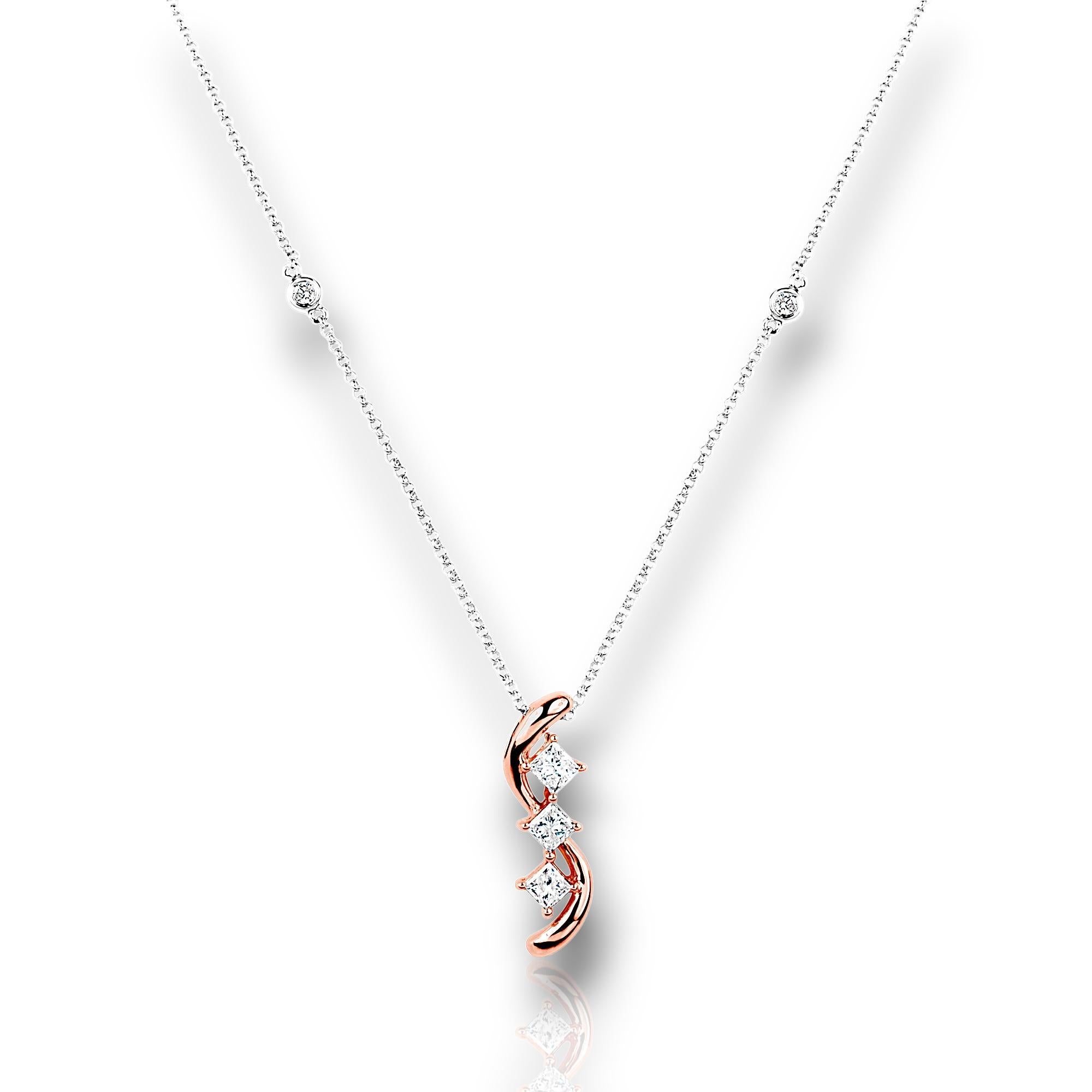 Taille mixte Collier en or rose et blanc avec diamants roses et blancs de 0,75 carat en vente