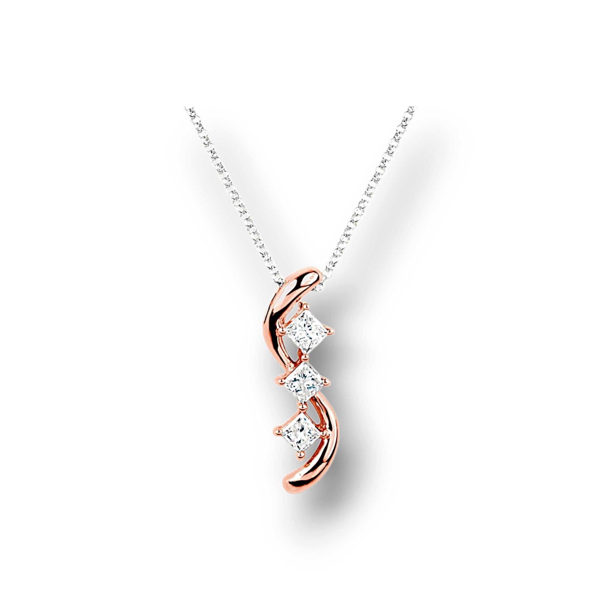 Collier en or rose et blanc avec diamants roses et blancs de 0,75 carat Neuf - En vente à New York, NY