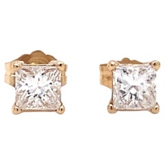 0.75 Carat Princess Cut Diamond Stud Earrings in 14 Karat Gold