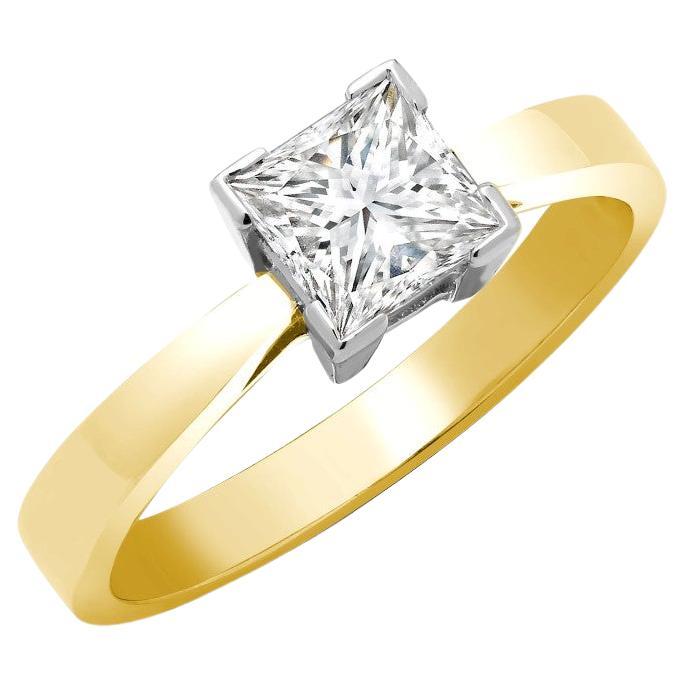 Bague de fiançailles solitaire Hasbani en or 18 carats avec diamant princesse de 0,75 carat