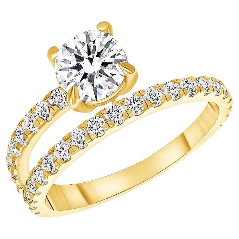 Bague de fiançailles avec diamant rond de 0,75 carat à taille brillante Design/One de 0,50 carat au centre