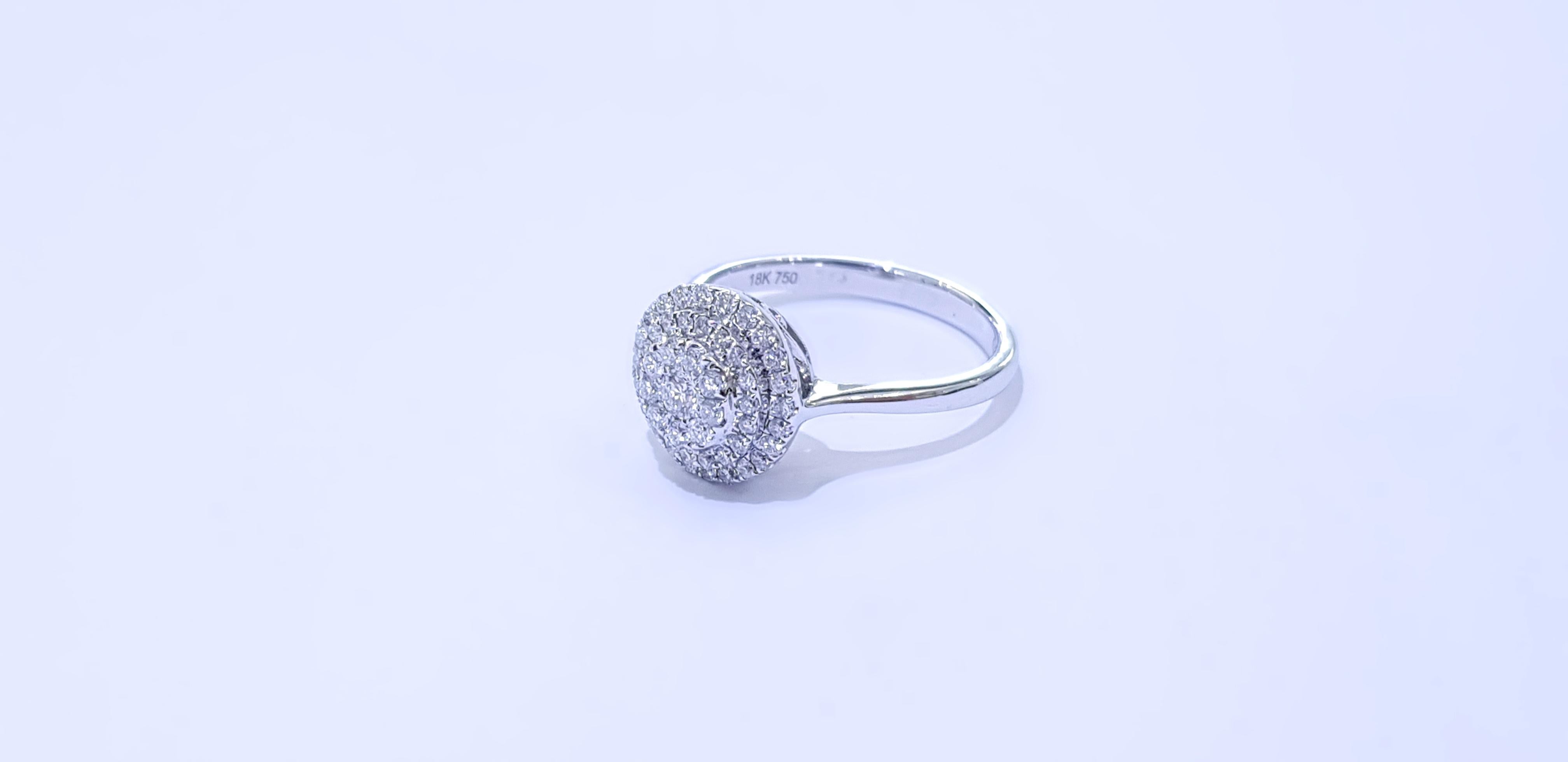 Anello con doppio diamante aureolato in oro bianco 18 carati da 0,75 carati con taglio rotondo a grappolo in vendita 10