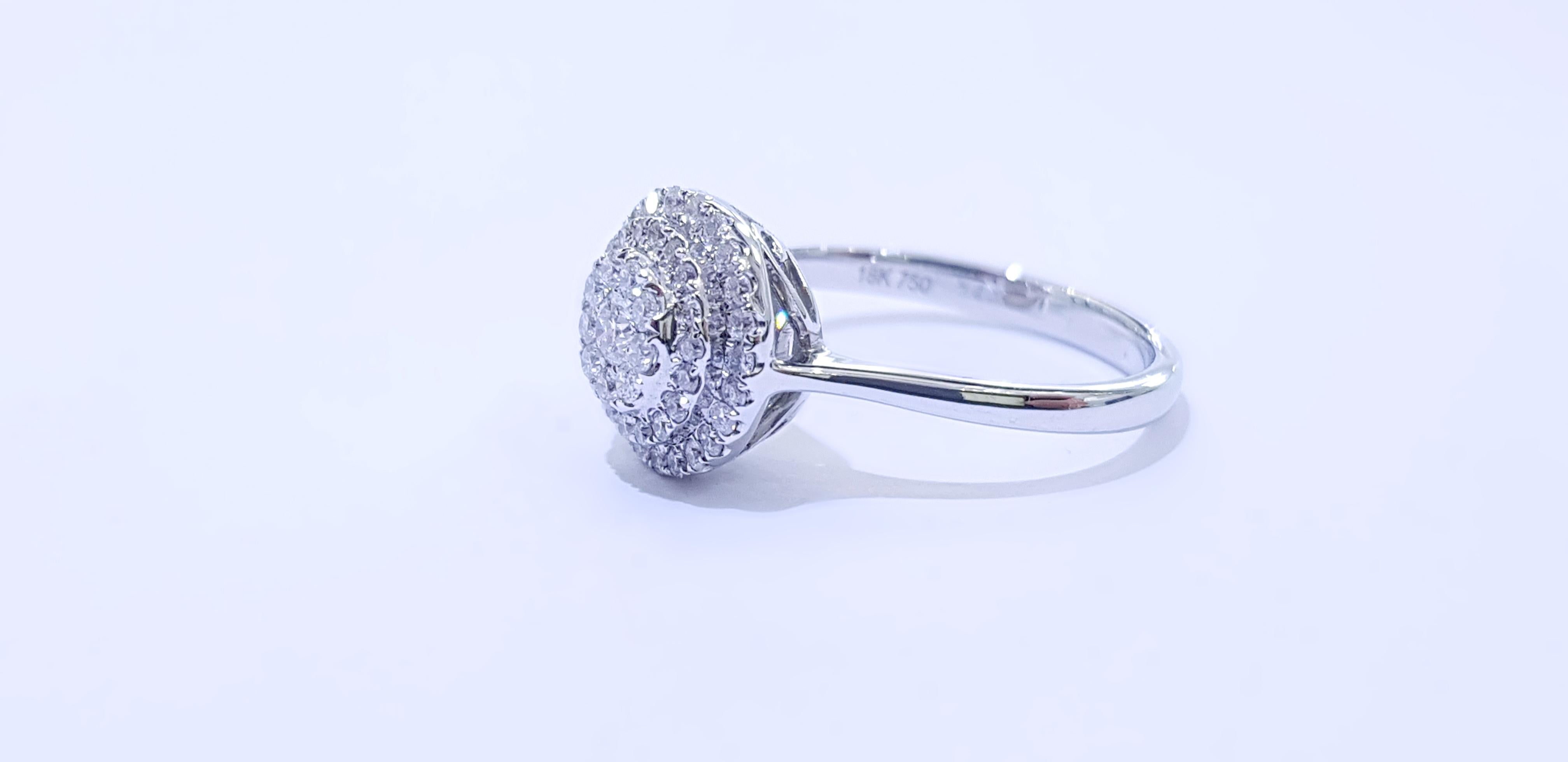 0.75 Carat Round Cut Cluster 18 Karat White Gold Double Halo Diamond Ring For Sale 11
