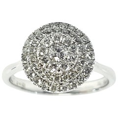 0.75 Carat Round Cut Cluster 18 Karat White Gold Double Halo Diamond Ring