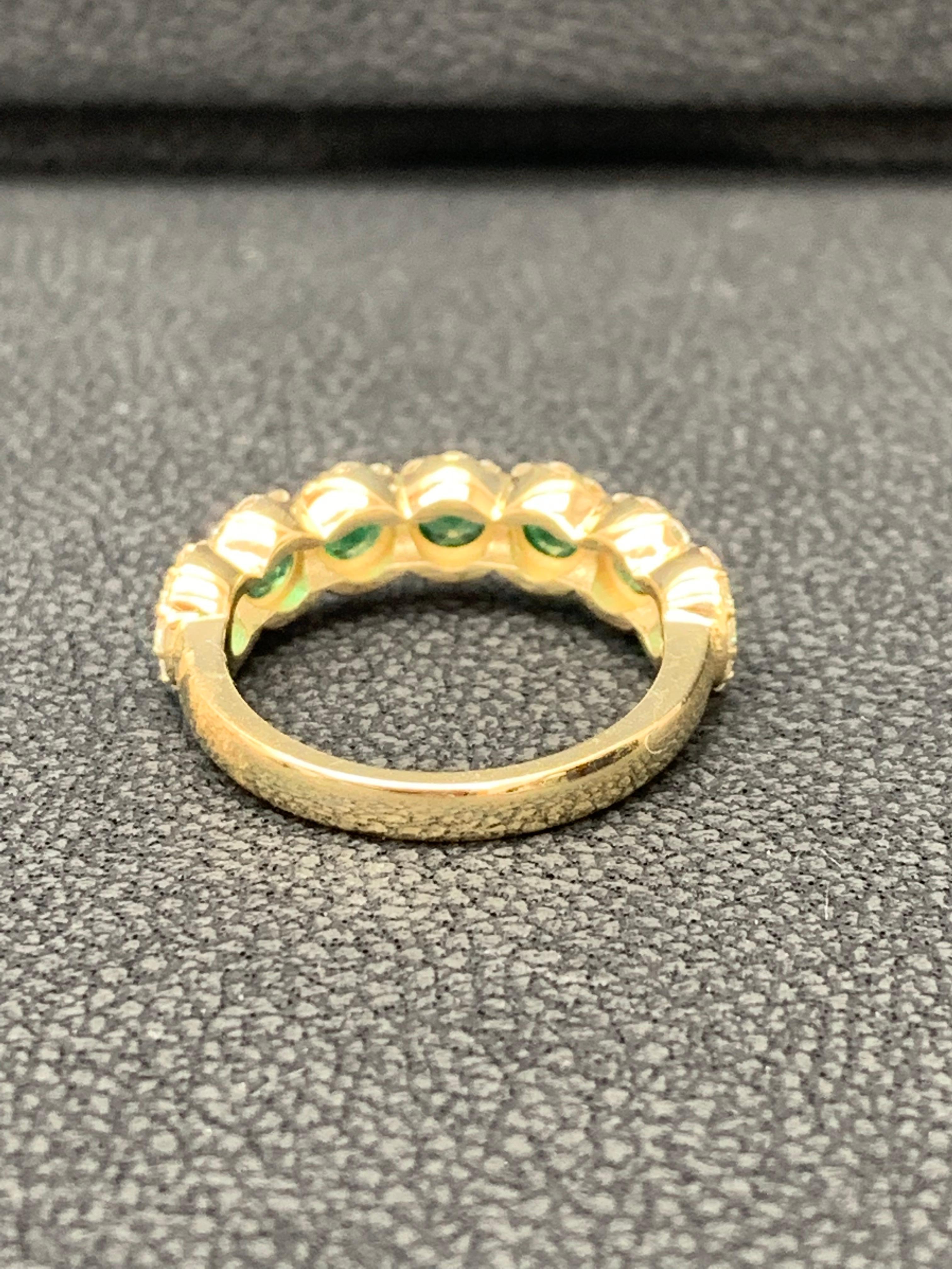 0.75 Carat Round Cut Emerald and Diamond Halfway Wedding Band in 14K Yellow Gold For Sale 8