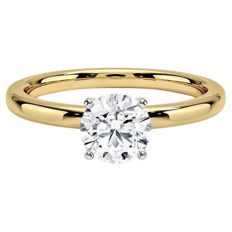 0,75 Karat runder Diamant-Ring mit 4 Zacken aus 14 Karat Gelbgold im Angebot