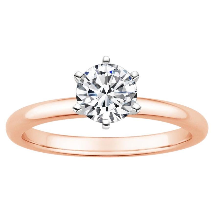 0,75 Karat runder Diamant-Ring mit 6 Zacken aus 14 Karat Roségold im Angebot