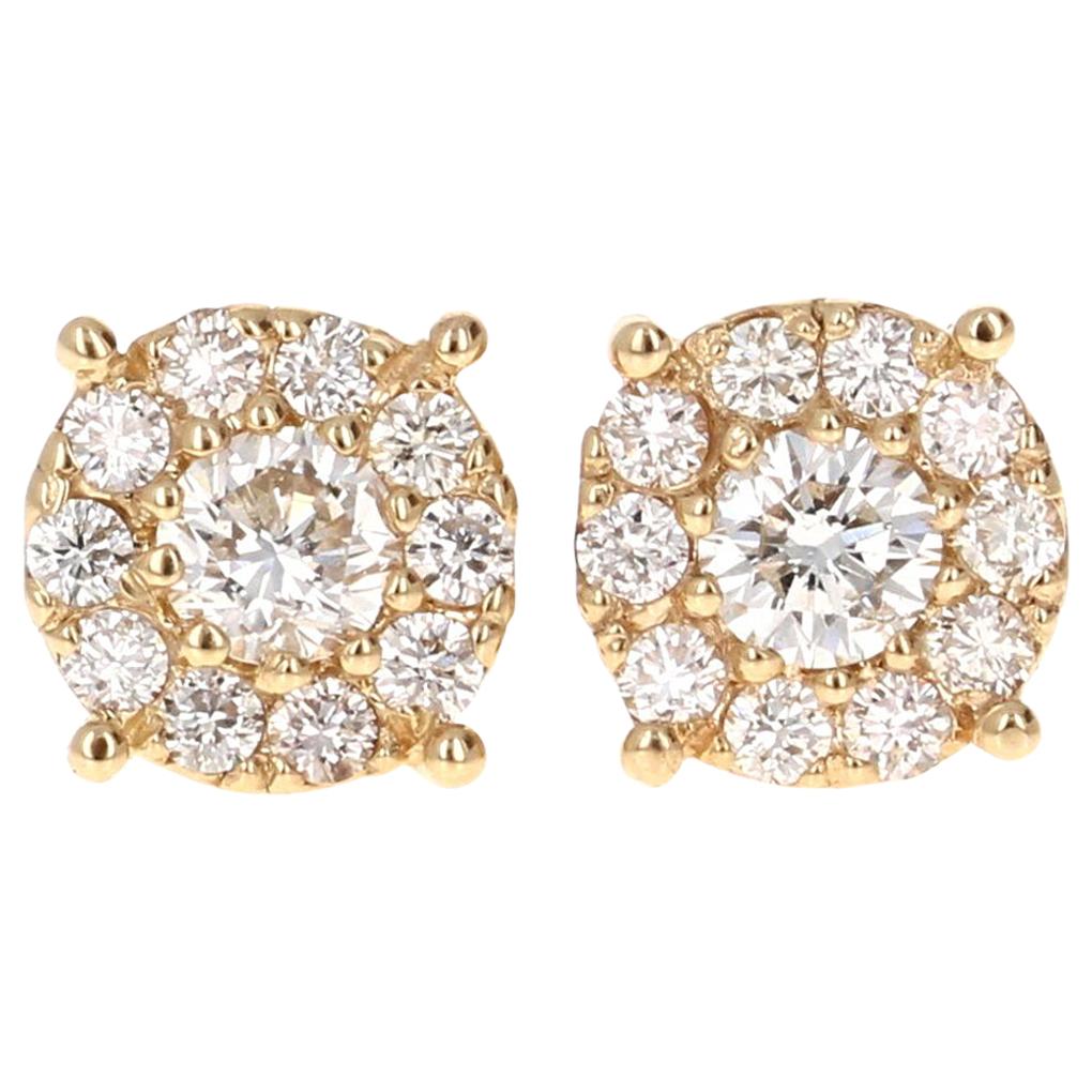 0.75 Carat Pave Cluster Round White Diamond 18 Karat Yellow Gold Stud