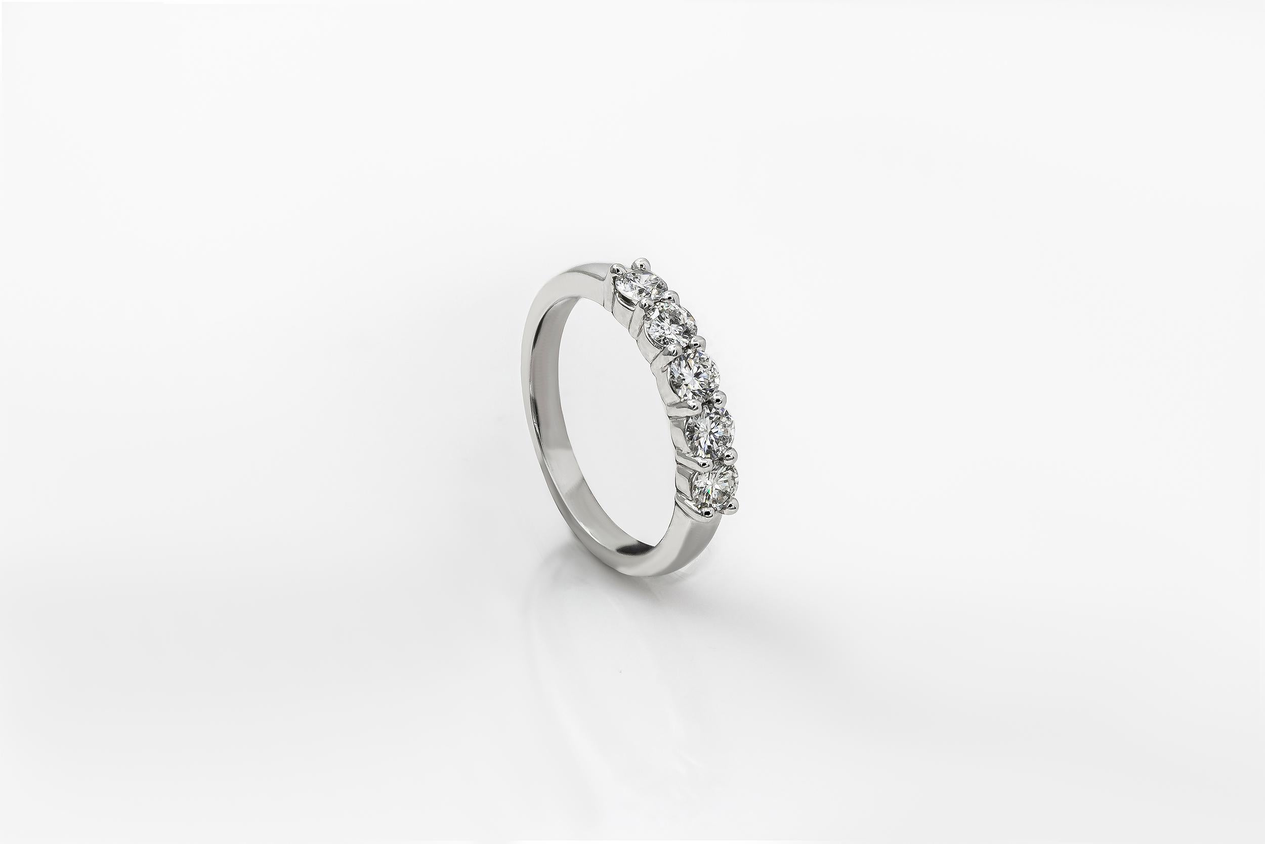 Round Cut Roman Malakov 0.75 Carat Round Diamond Five-Stone Wedding Band Ring For Sale