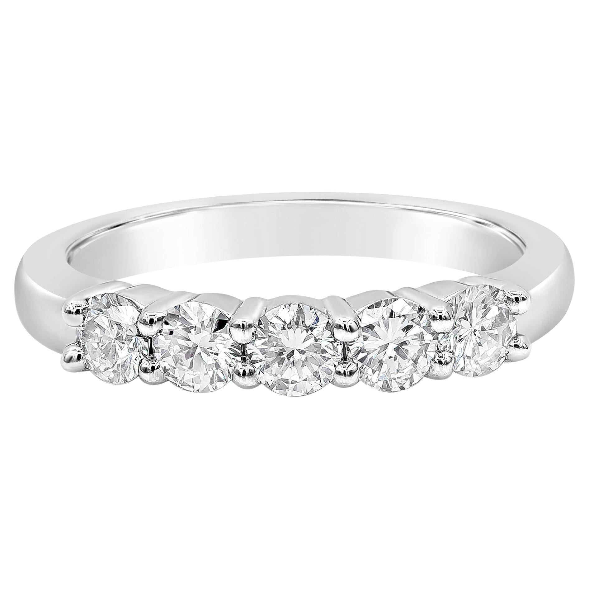 Roman Malakov 0.75 Carat Round Diamond Five-Stone Wedding Band Ring For Sale