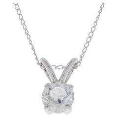 0.75 Carat Round Diamond Solitaire Pendant  14K White Gold  Classic & Elegant