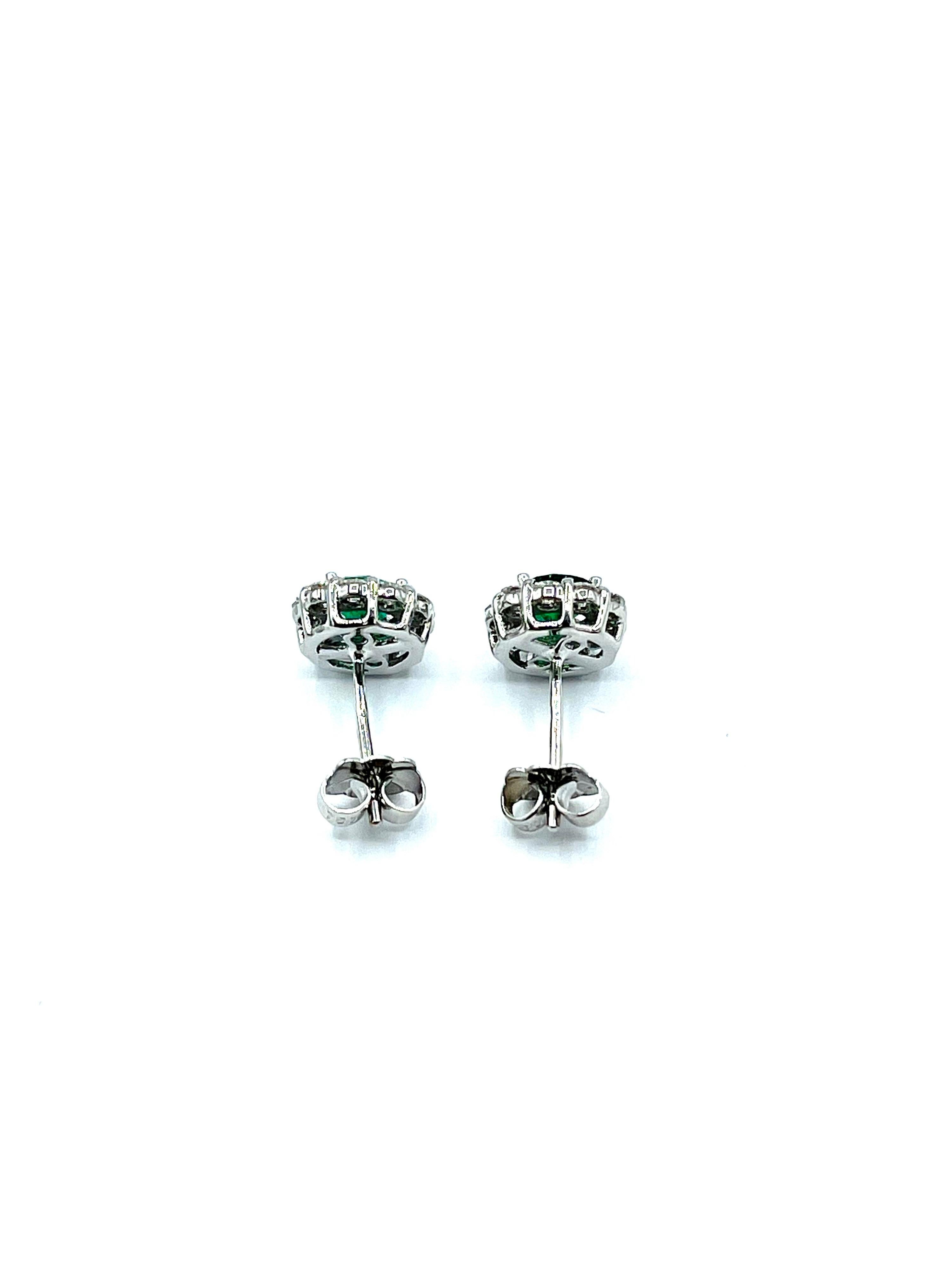 0.75 Carat Round Emerald and Diamond White Gold Stud Earrings In New Condition In Chevy Chase, MD